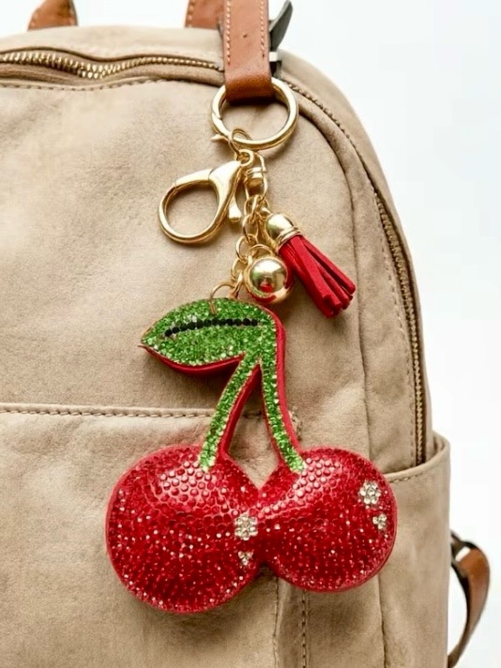 $40.00- Red Green Pave Crystal Cherries Bag Charm Keychain
